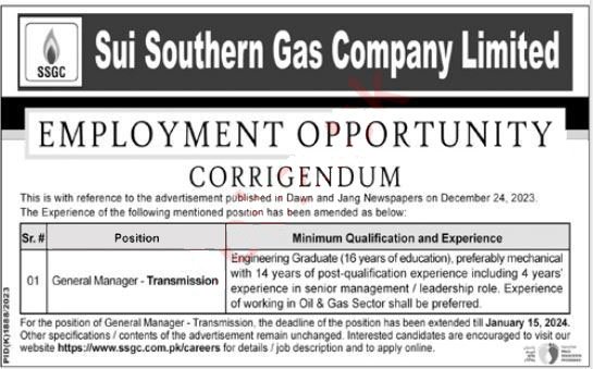 Latest Sui Southern Gas Company Limited SSGC Jobs 2024