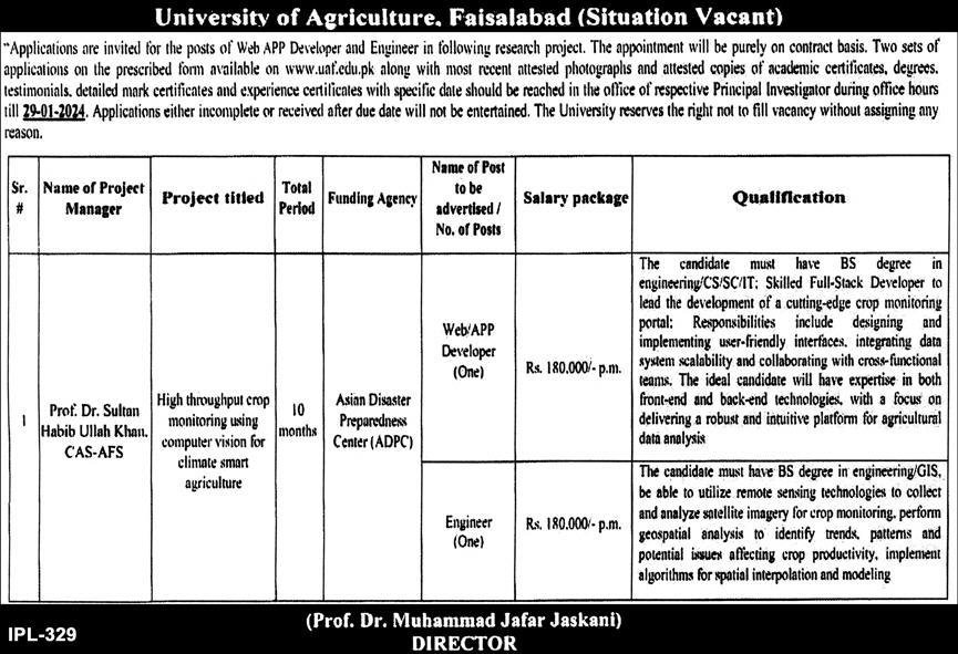 University Of Agriculture Faisalabad Jobs Advertisement