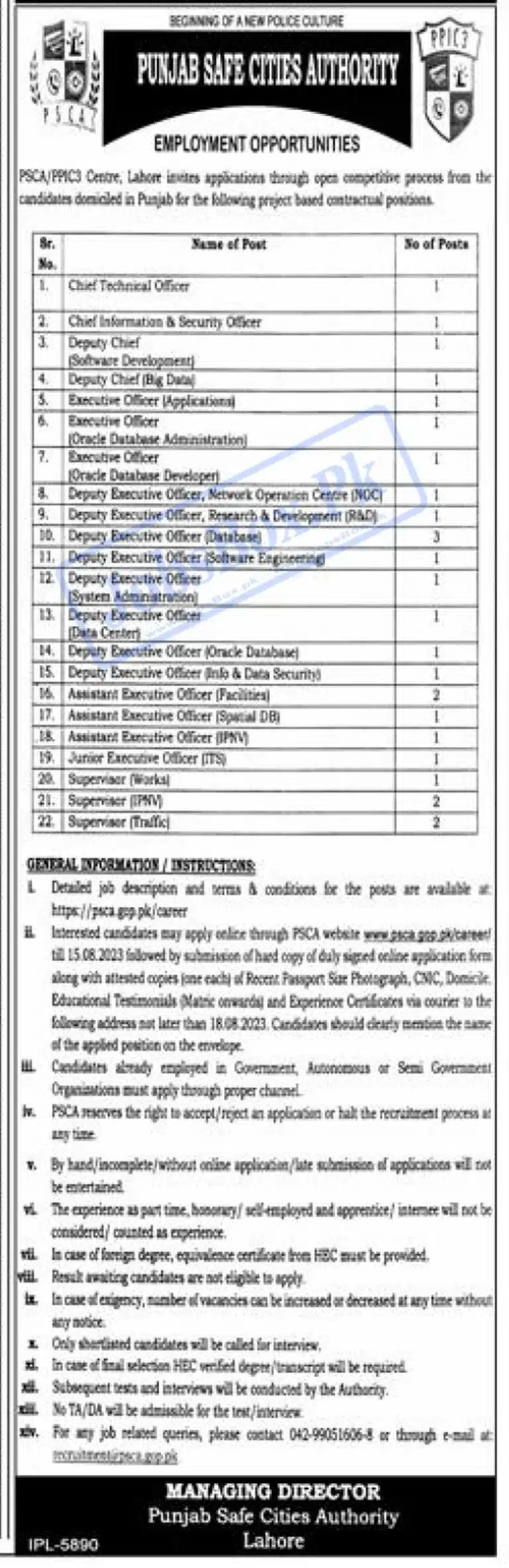 Punjab Safe City Authority Jobs 2023 Latest Advertisement Punjab Safe ...