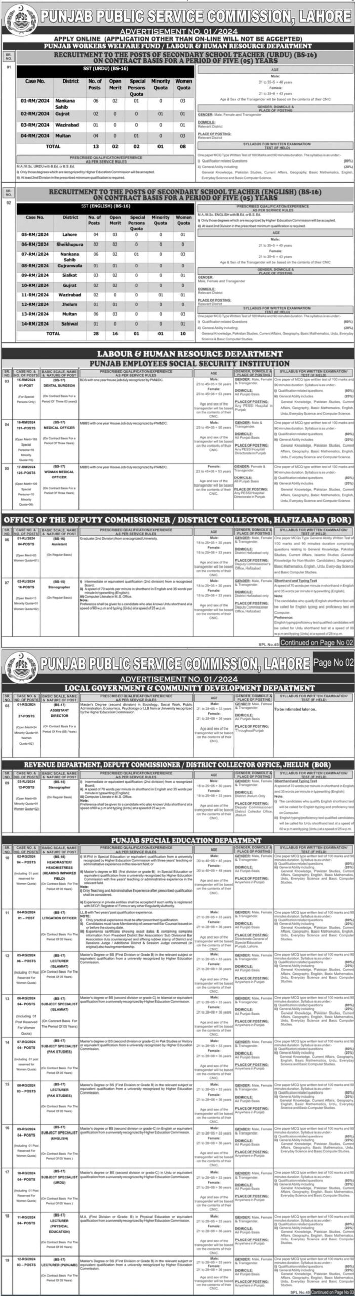 New PPSC Jobs 2024 Advertisement No 01 / 2024 Pakjobsaware