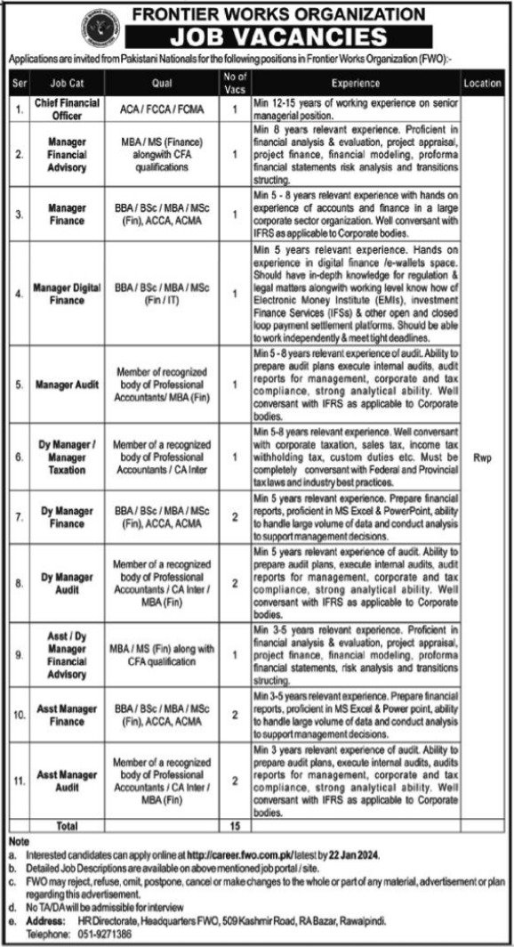 Latest Frontier Works Organization FWO Jobs 2024 Pakjobsaware   Fwo Jobs 2024 Latest 