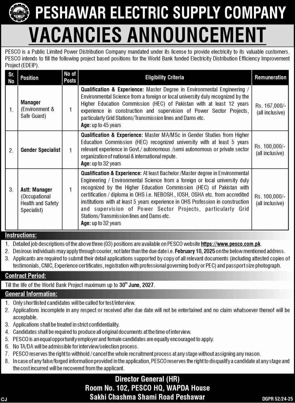 PESCO job Vacancies 2025 – Peshawar Electric Supply Company Jobs