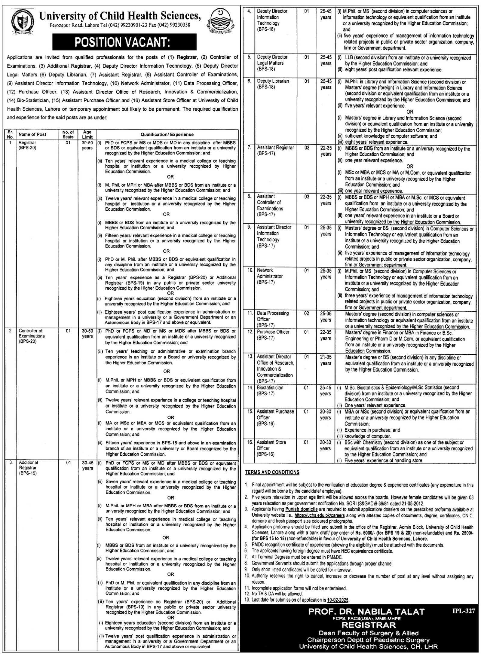 University of Child Health Services Lahore Job Vacancies 2025