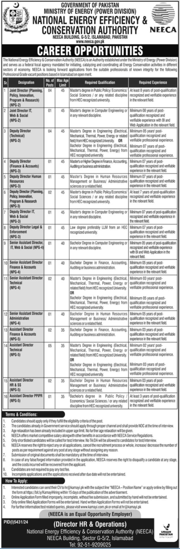 National Energy Efficiency & Conservation Authority (NEECA) Jobs 2025 