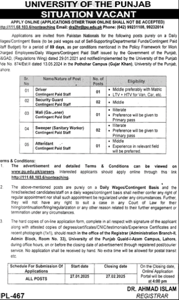 Latest University of the Punjab UOP Jobs 2025 