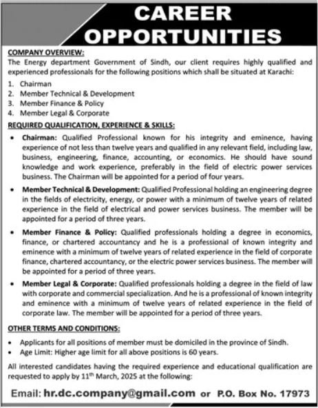 Energy Department Government of Sindh Jobs 2025 